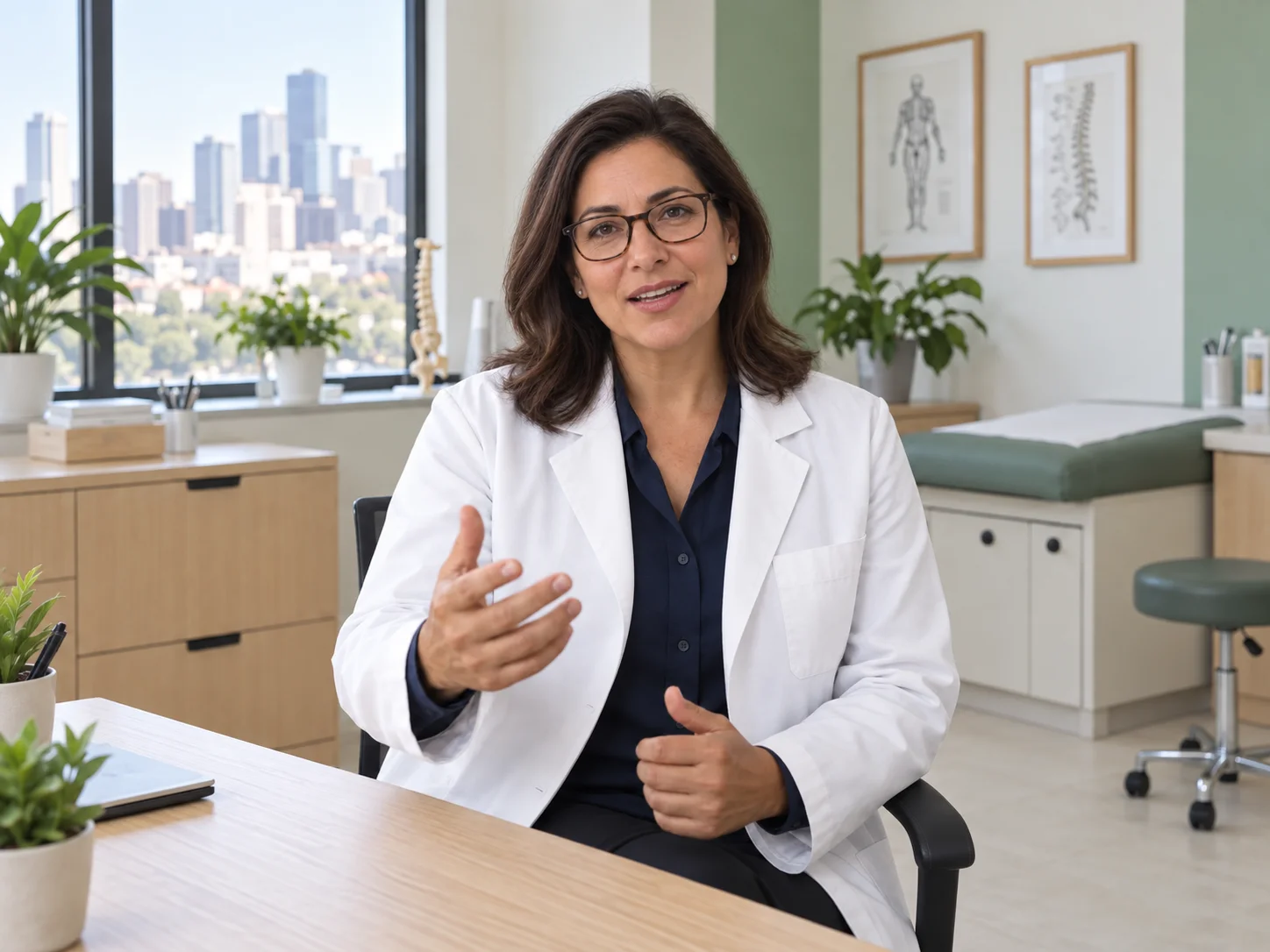 Retrato ilustrativo de una médica hablando a cámara