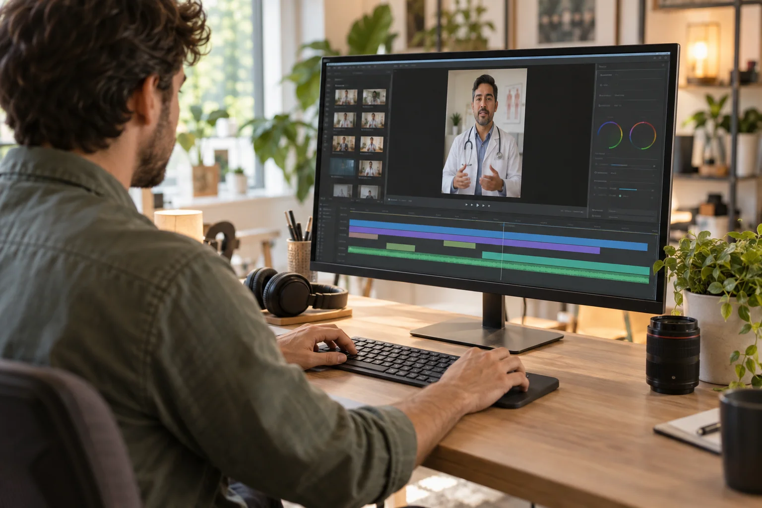 Escena ilustrativa de edición de un reel médico en formato vertical